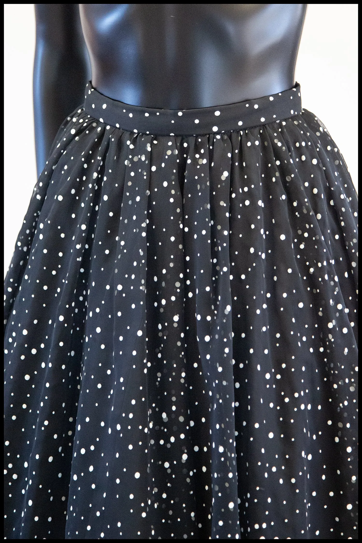 Vintage 1980s Polka Dot Chiffon Full Midi Skirt