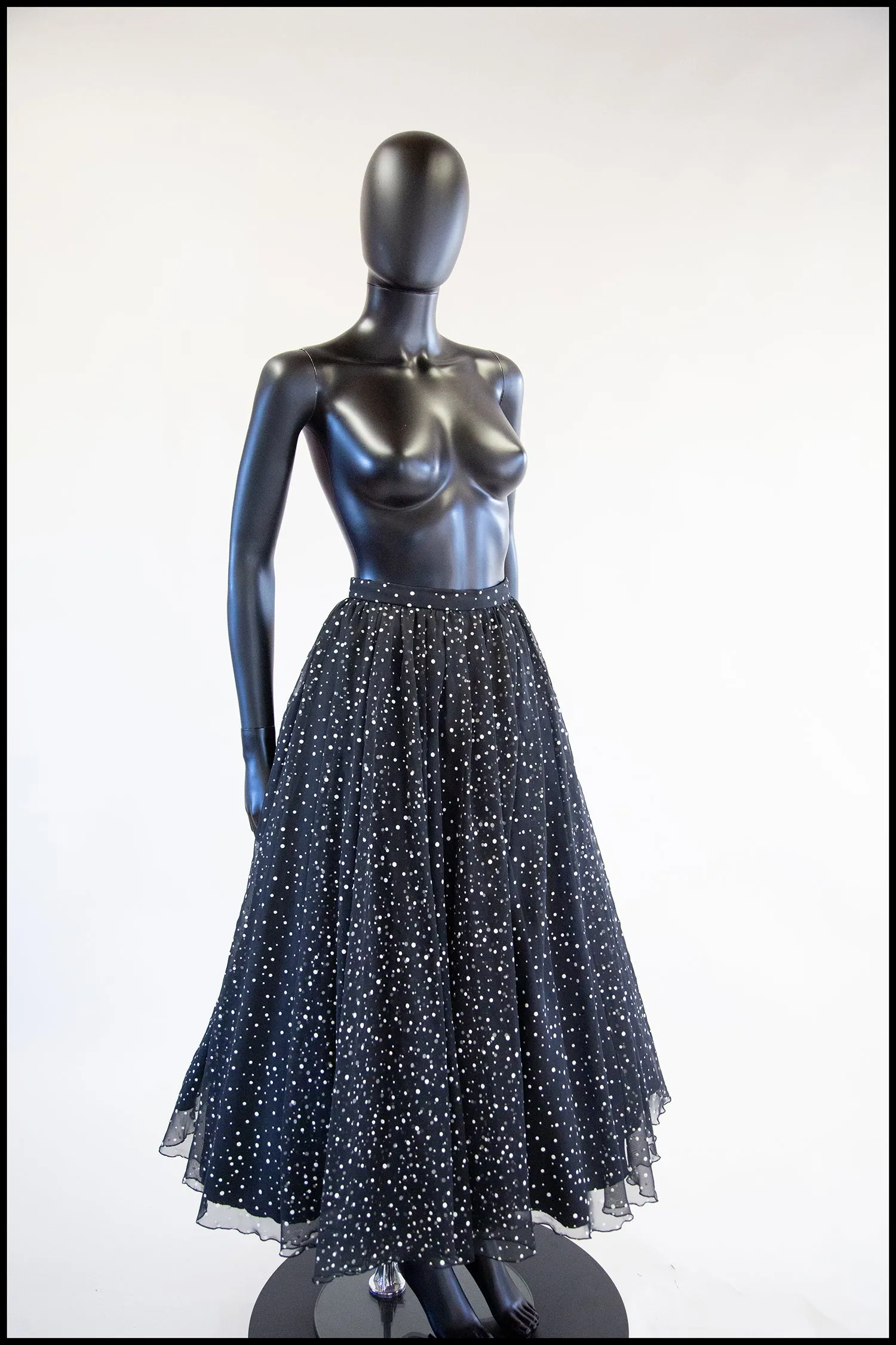 Vintage 1980s Polka Dot Chiffon Full Midi Skirt