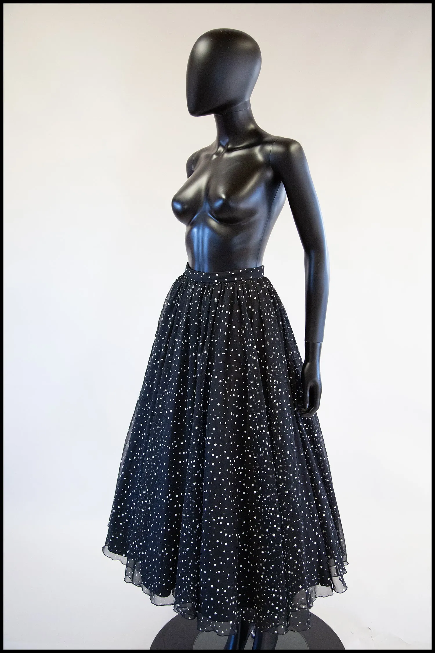 Vintage 1980s Polka Dot Chiffon Full Midi Skirt