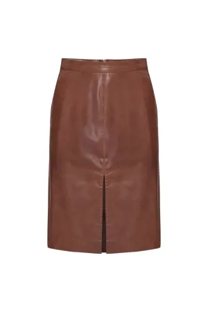 Viola Women's Midi Leather Skirt - Cognac