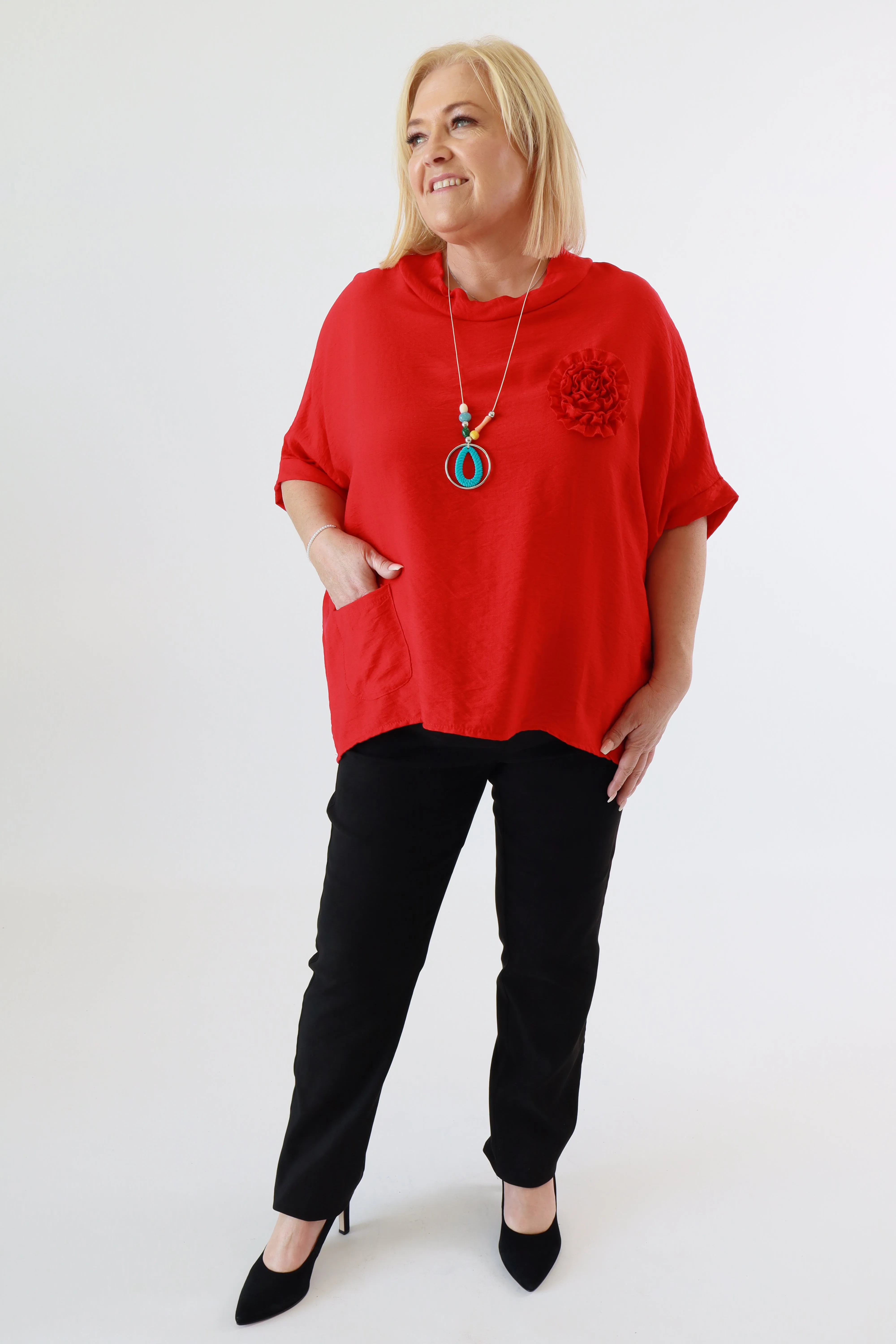 Vita Cowl Neck Blouse in Red