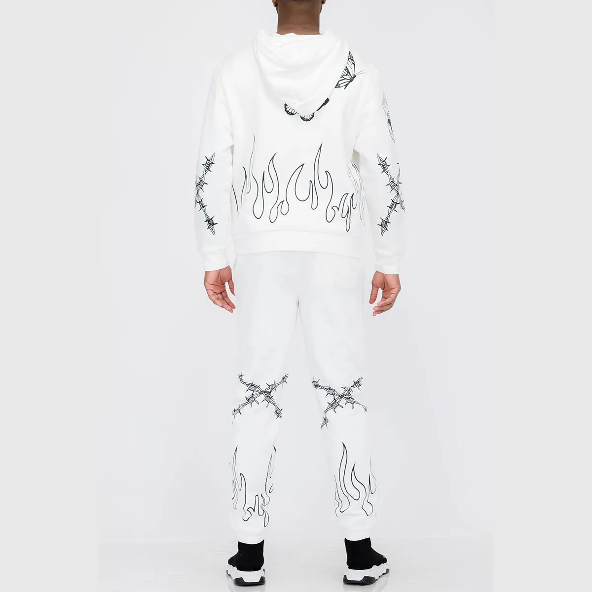 White Chenille Flame Sweat Suit