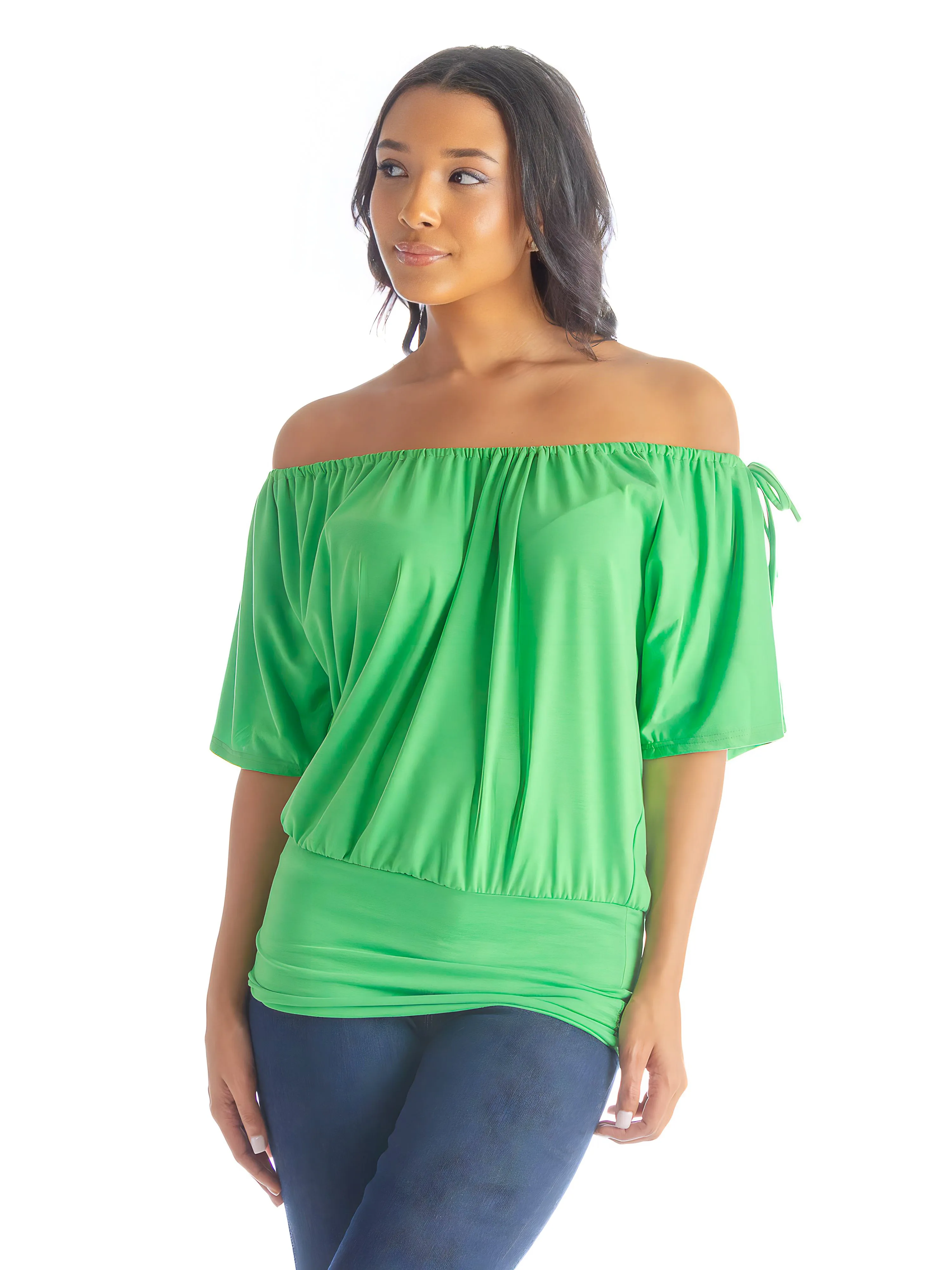 Womens Solid Color Short Sleeve Split Shoulder Top