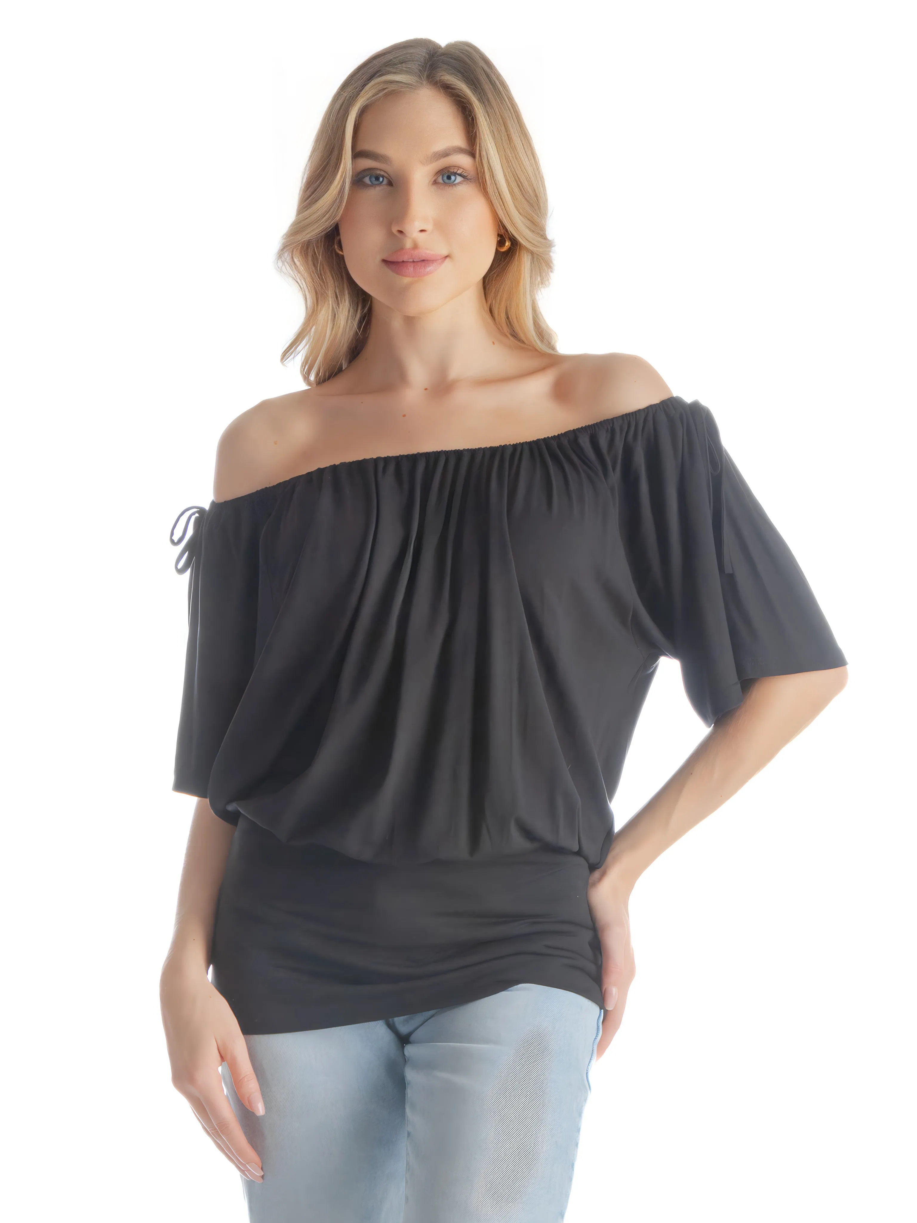 Womens Solid Color Short Sleeve Split Shoulder Top