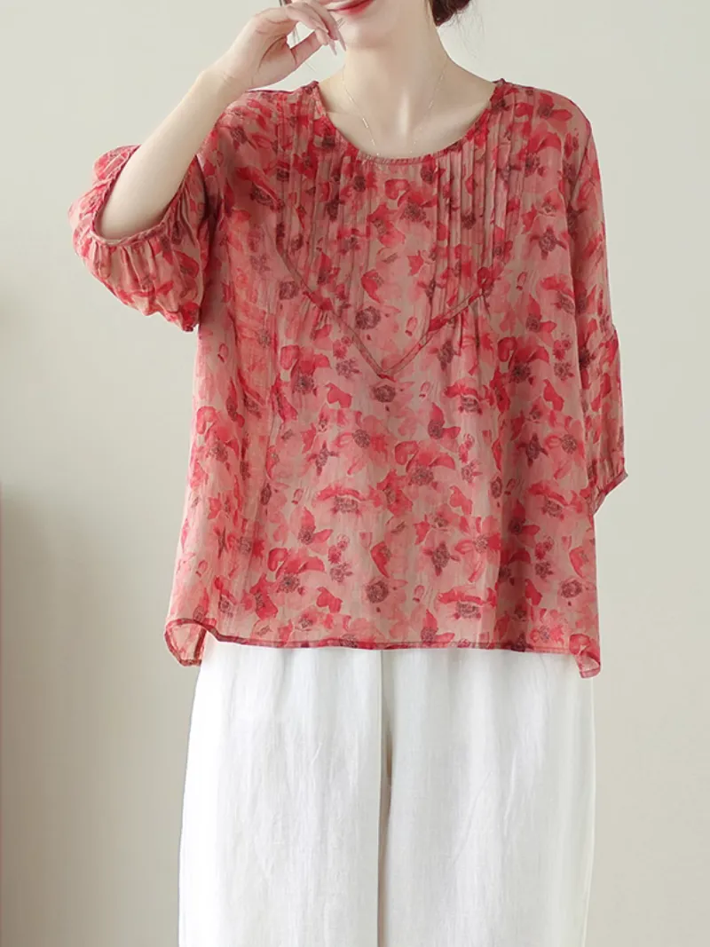 Women's Summer Charming Elegance Floral Round Neck Tops