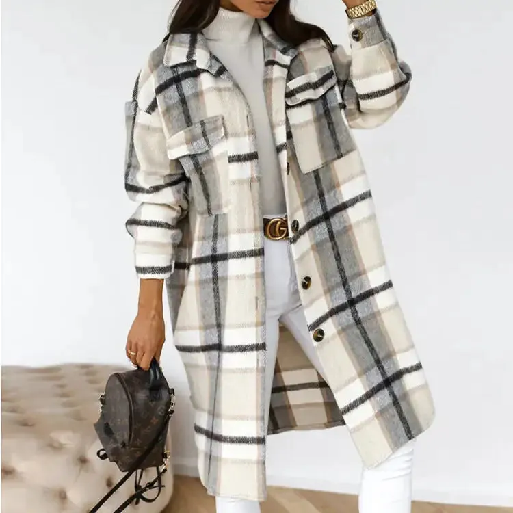 Woolen Plaid Overcoat^