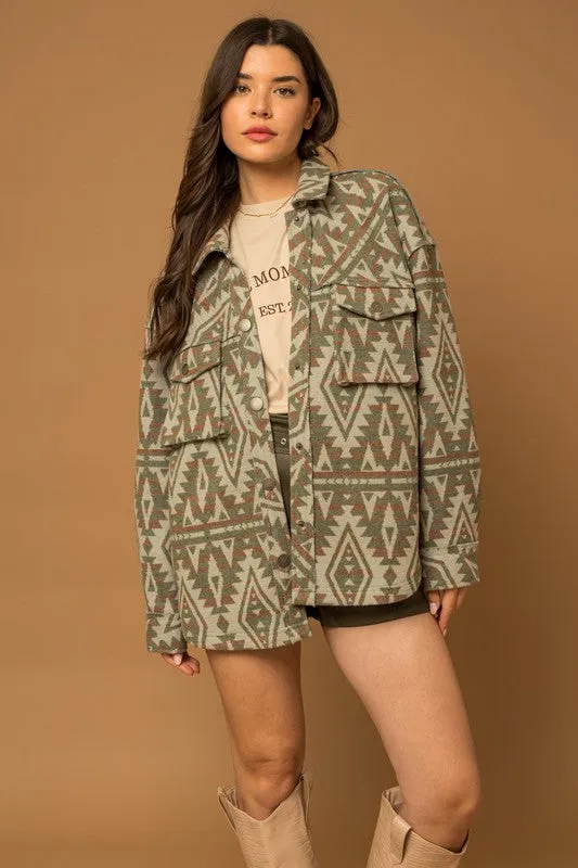 YTT 3D Pocket Aztec Print Shacket