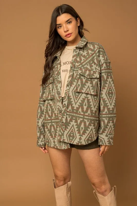 YTT 3D Pocket Aztec Print Shacket